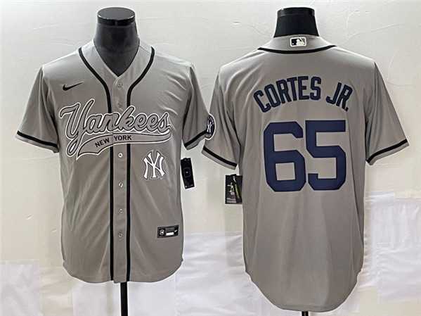 Men%27s New York Yankees #65 Nestor Cortes Jr. Gray With Patch Cool Base Stitched Baseball Jersey->new york yankees->MLB Jersey